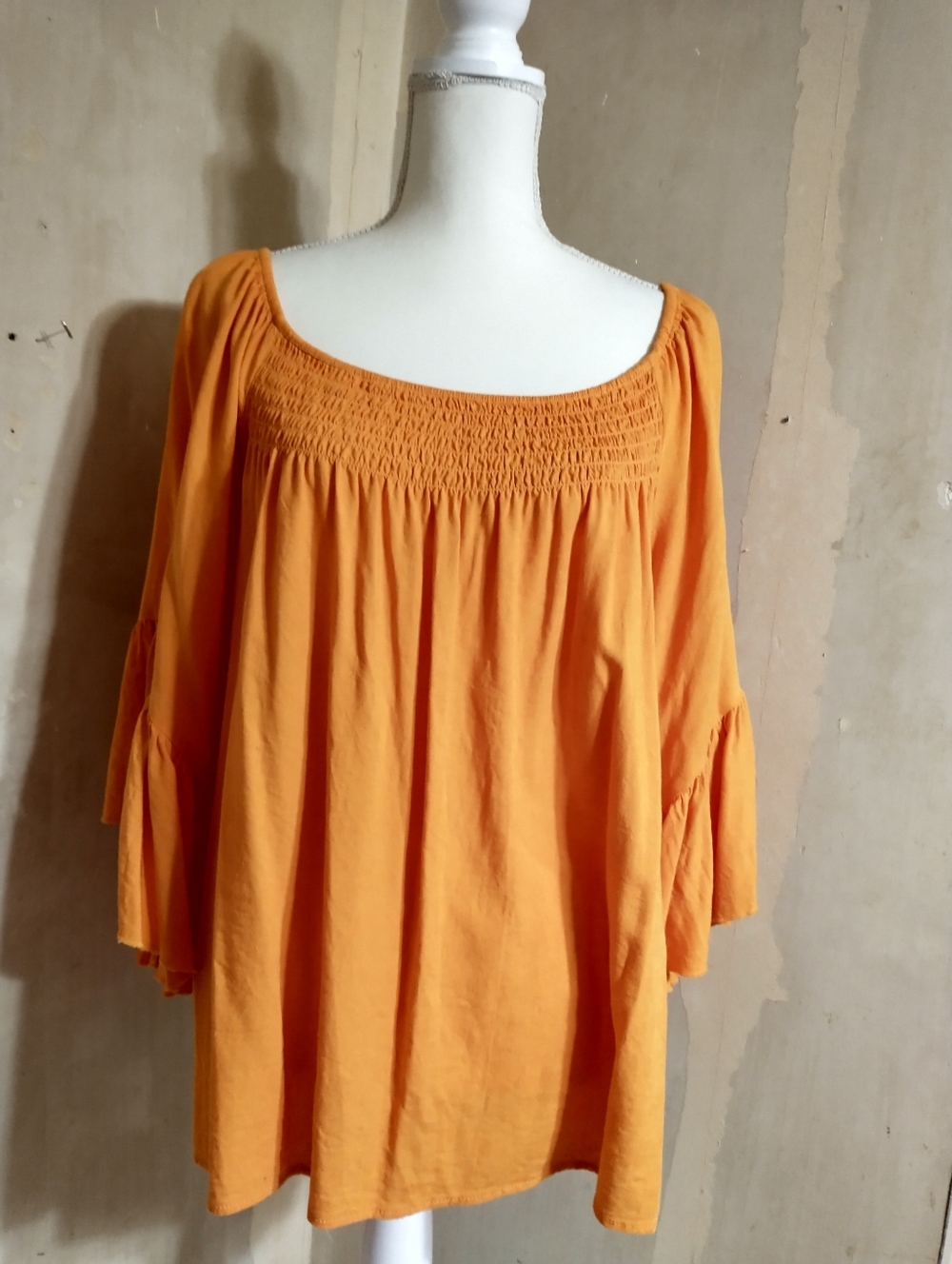 Cato Orange Linen Blend Peasant Top - Picture 8 of 9
